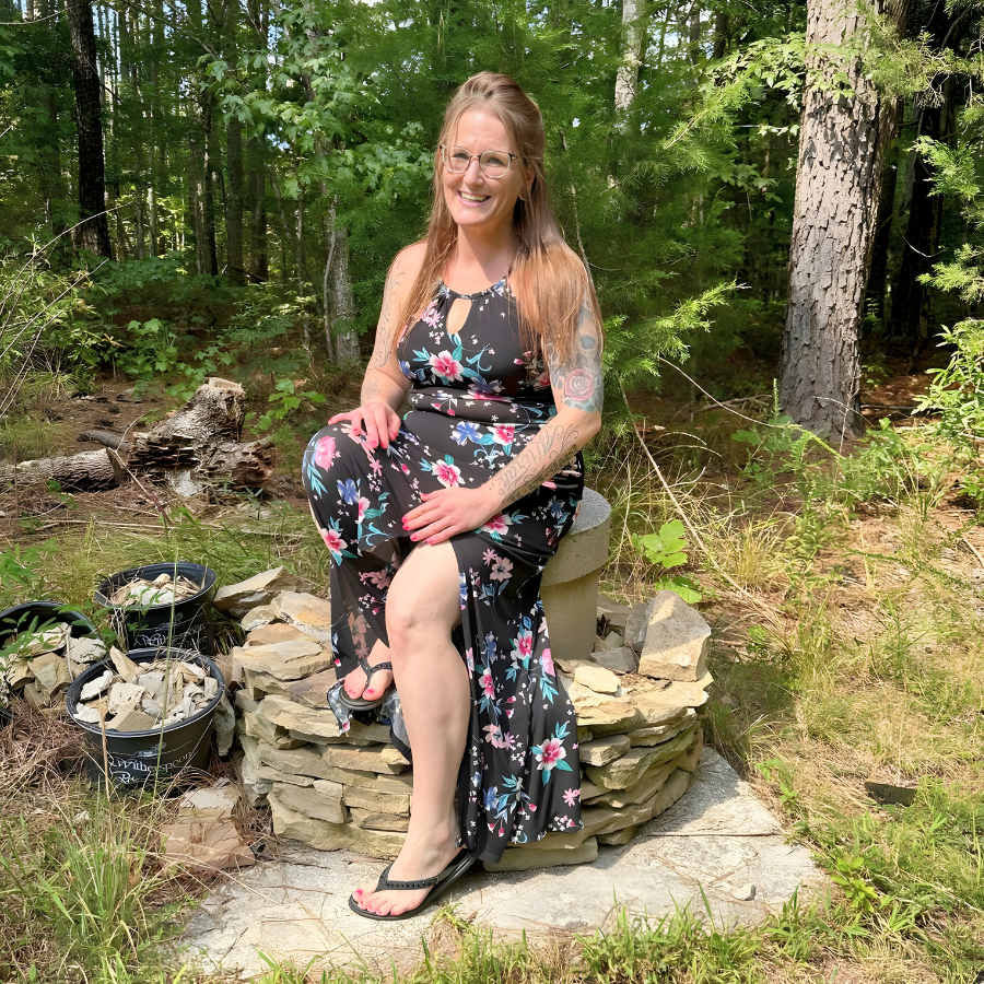 Woman in floral dress outdoors