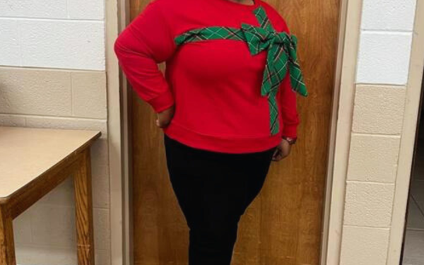 Person in festive red sweater