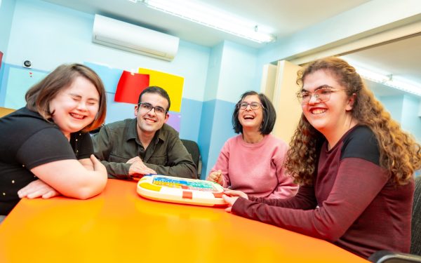 Group playing a board game together