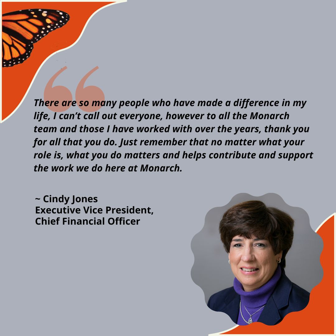 Quote box with quote from Monarch EVP CFO Cindy Jones