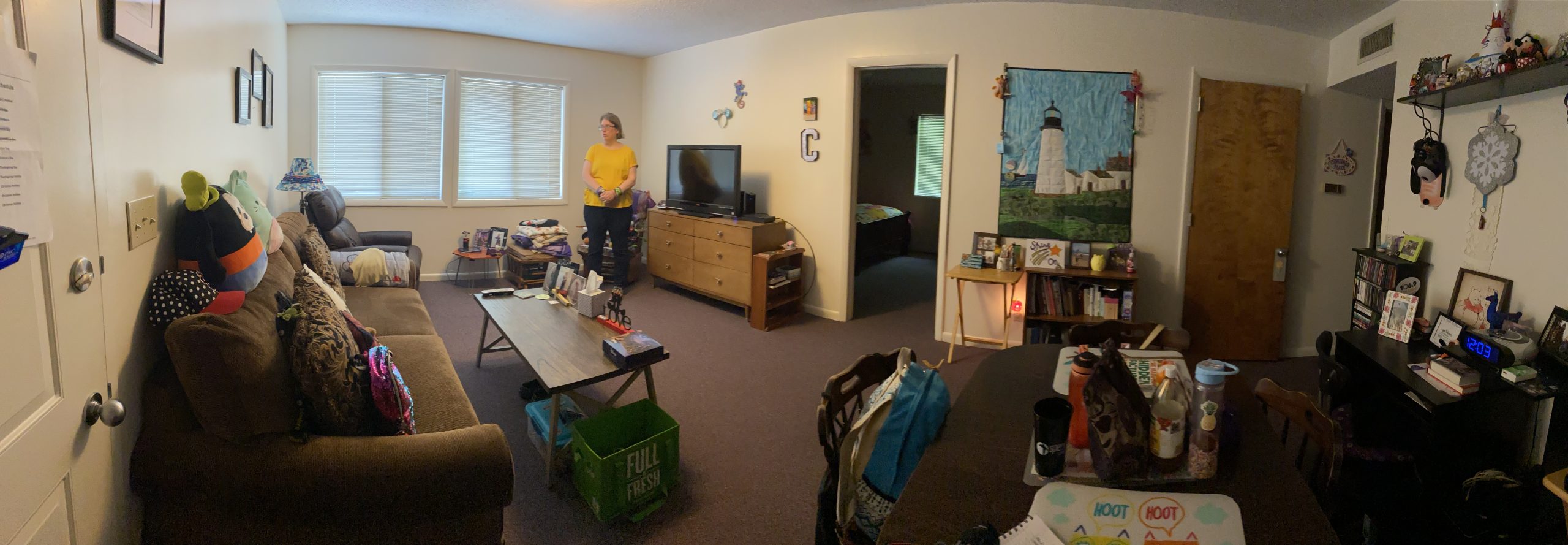 New View resident Corinne Tribou proudly shows off her Disney-themed apartment that she loves. 