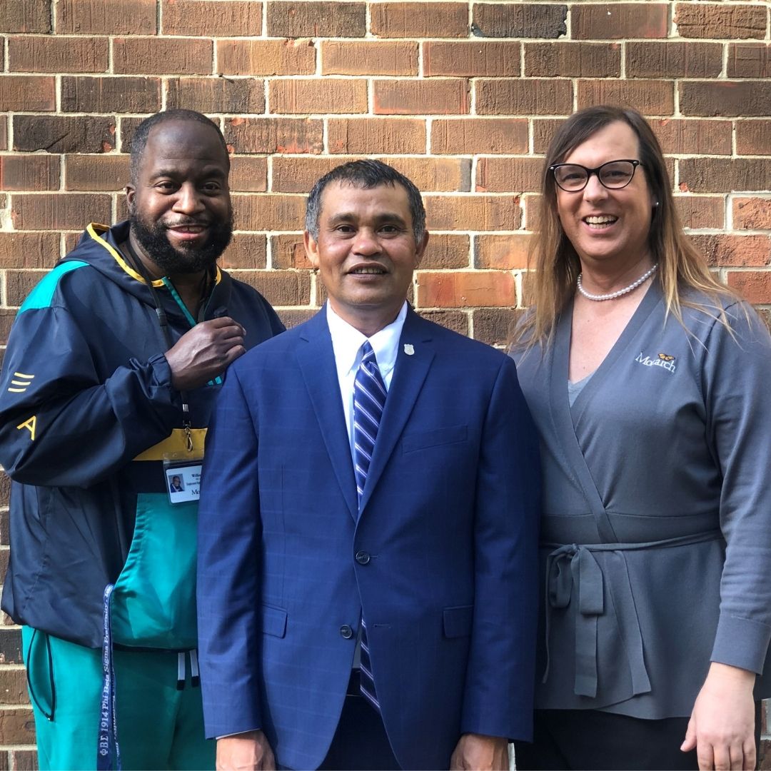 Thein is proud of his perseverance through mental health diagnoses as well as acquiring and maintaining employment. He is pictured here in the center, with Employment Support Professional William Purvis, left, and Employment Peer Mentor Marcilla Smith, right. 